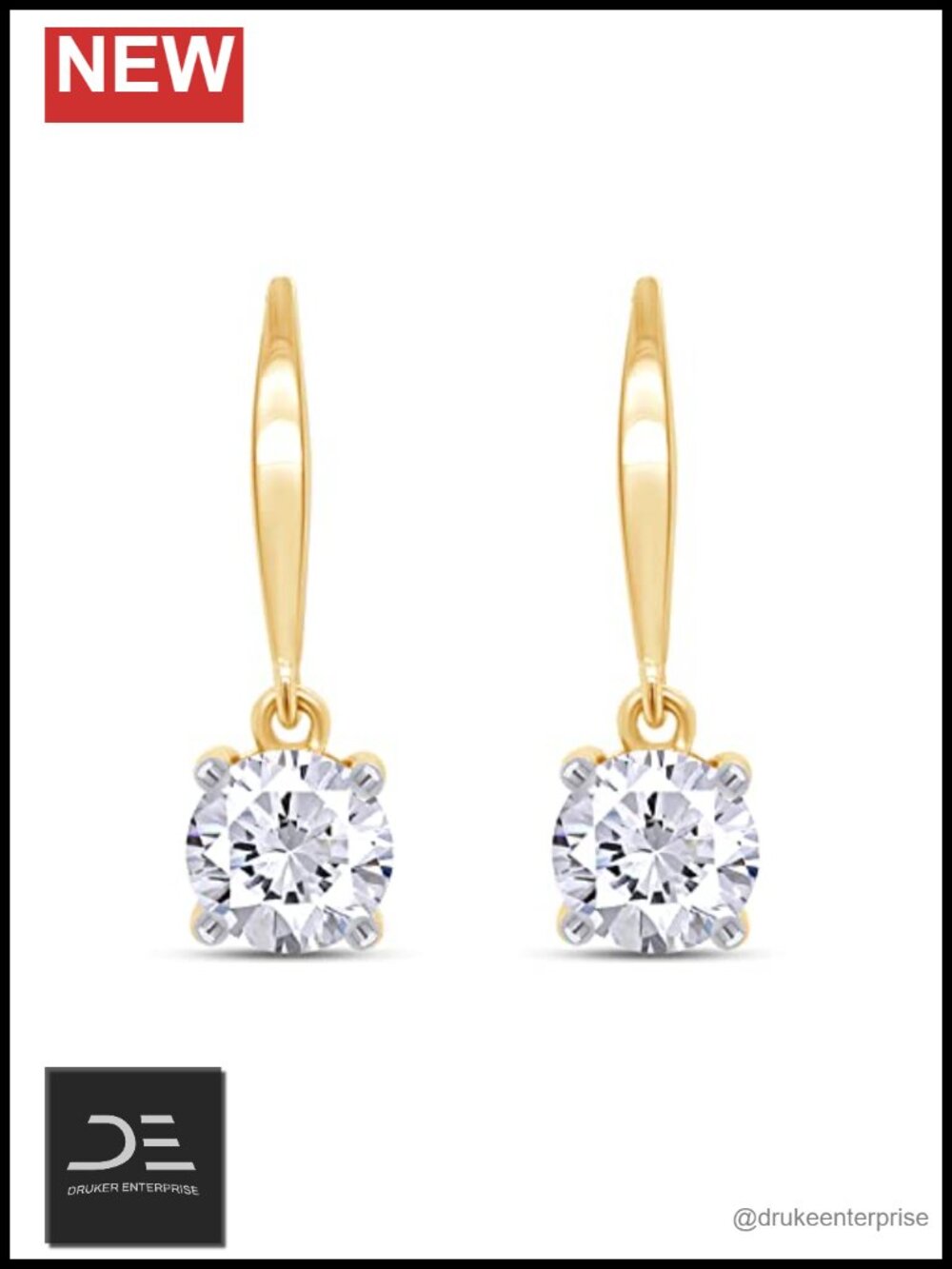 4 Prong Solitaire Dangle Drop Earrings 2 CT Moissanite 18K Yellow Gold Over